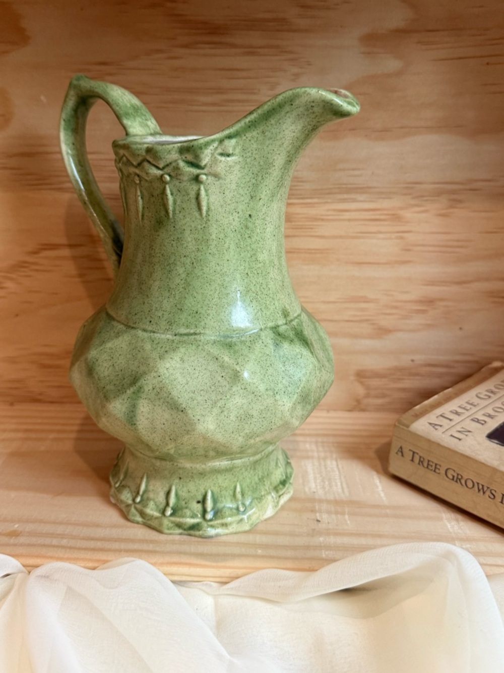 Vintage Green Ceramic Pitcher Vase - Classic Home Art